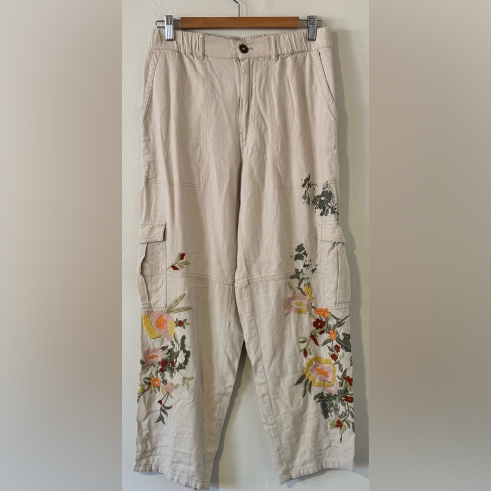 Pilcro Anthropologie Women’s Small Botanical Slim Linen Beach Cargo Pants - Picture 4 of 15